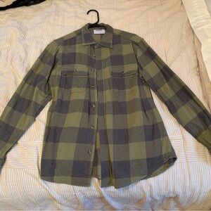 Old Navy Olive and Charcoal Plaid Shirt Jacket